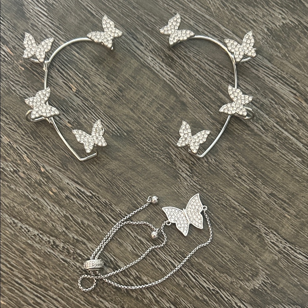 Elegant Silver Butterfly Jewelry Set